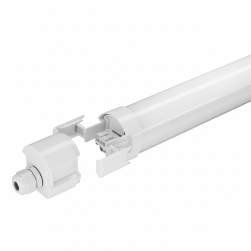 LED-Feuchtraum-Wannenleuchte IP65, weiß, 120 lm/W, schlagfestes Polycarbonat.