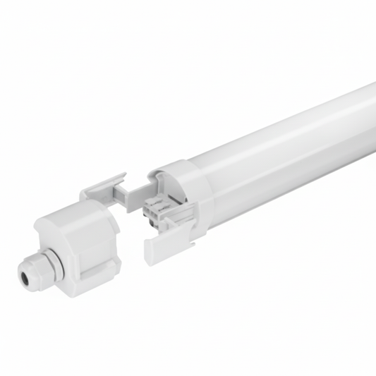 LED-Feuchtraum-Wannenleuchte IP65, weiß, 120 lm/W, schlagfestes Polycarbonat.