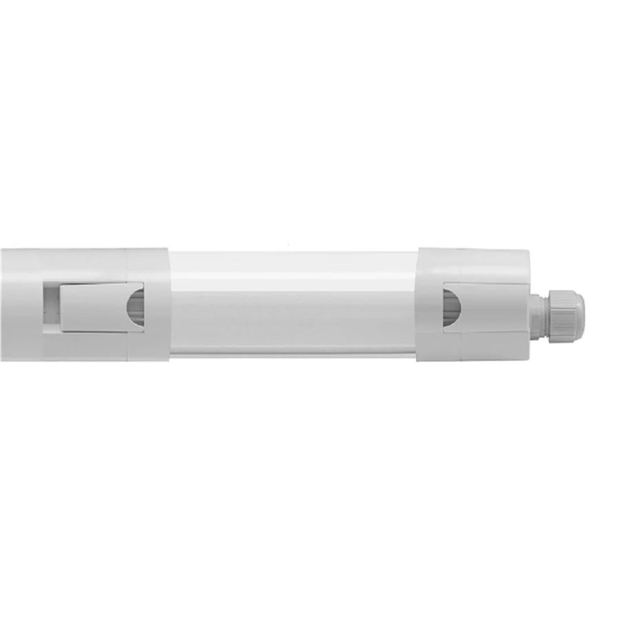 LED-Wannenleuchte mit Quick Connector für Durchgangsverdrahtung, werkzeuglose Montage.