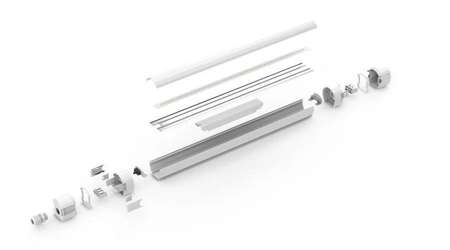 Detailansicht der schlagfesten Polycarbonat-Abdeckung der LED-Feuchtraumleuchte, IP65.