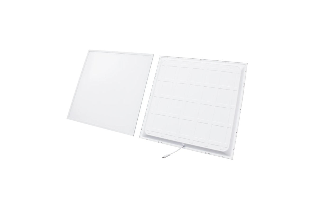 Detailansicht des weißen Aluminiumrahmens und der opalen Abdeckung eines LED-Einlegepanels