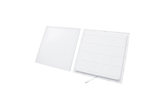 Detailansicht des weißen Aluminiumrahmens und der opalen Abdeckung eines LED-Einlegepanels